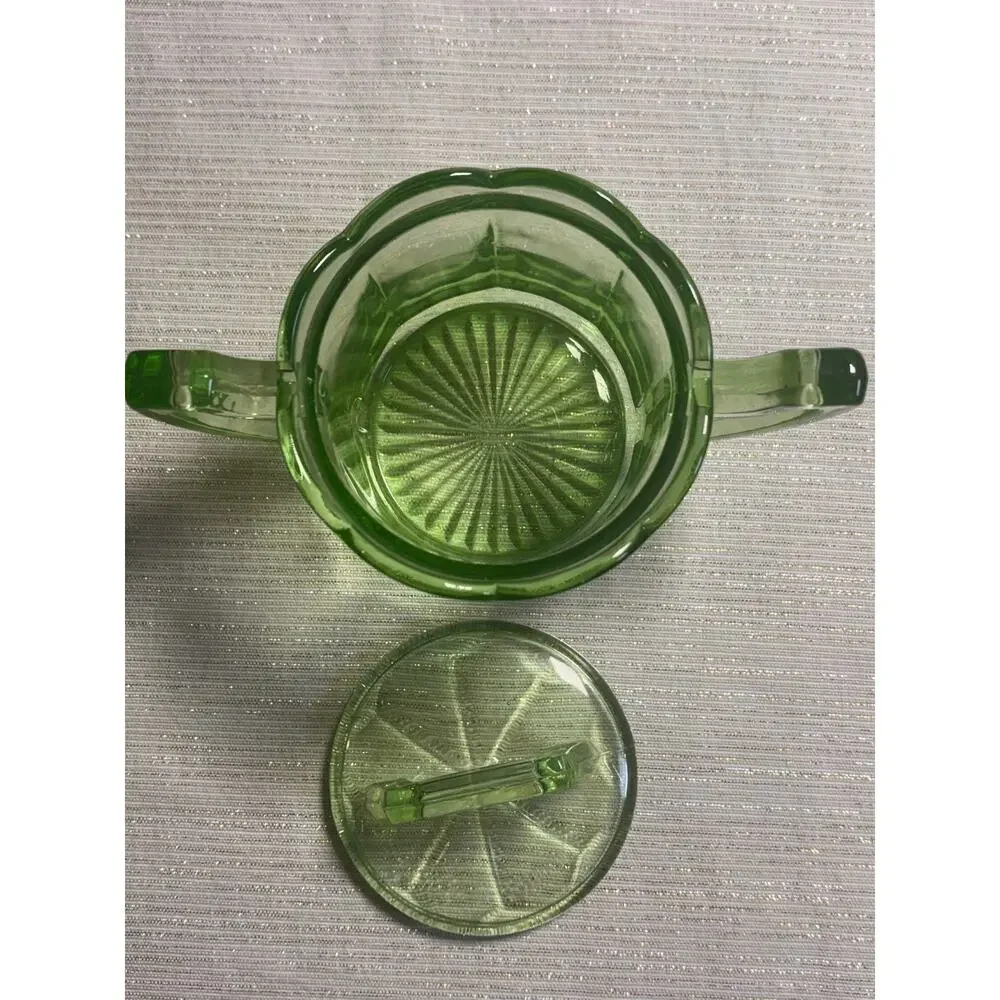 Vintage 1930s Green Depression Glass Creamer With Lid Anchor Hocking Colonial!